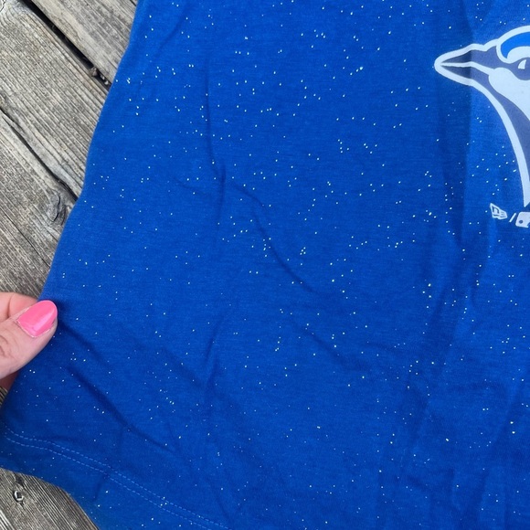 TORONTO BLUE JAYS New Era 5th & Ocean Blue Glitter Cotton T-shirt Women’s XS - Picture 4 of 9